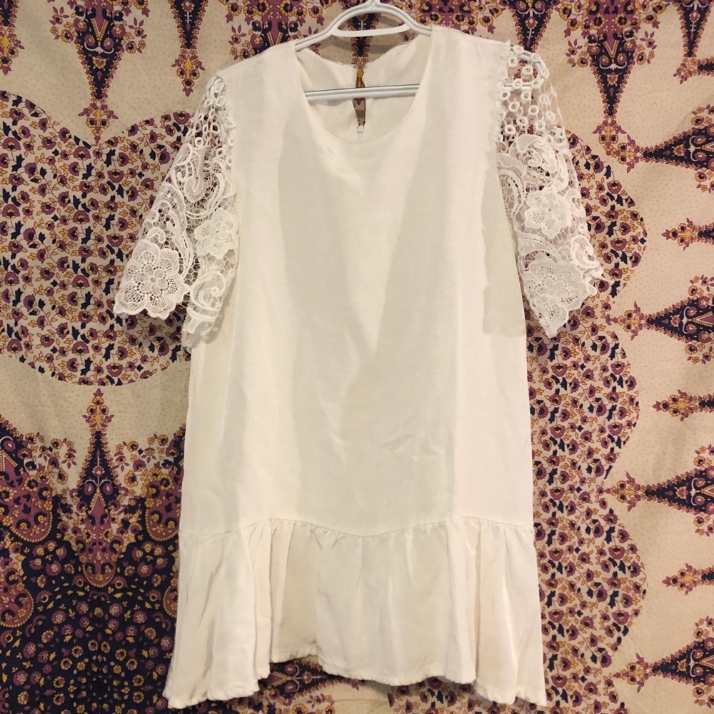 White Dress with Lace Sleeves